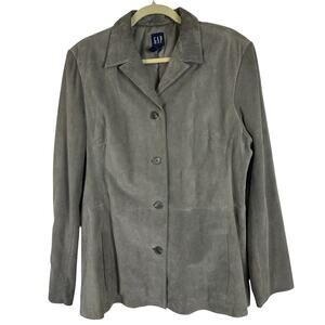 Vintage 90s Gap Suede Jacket Women Grey Leather Blazer Coat Indie Grunge Western